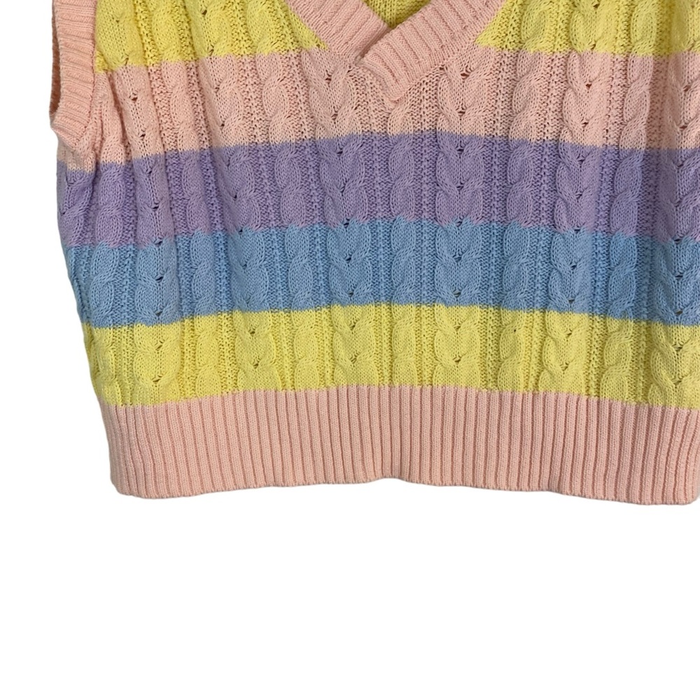 Vigoss Cableknit Sweater Vest Pastel Stripes, Size M Preppy CollegeCore - Picture 6 of 10
